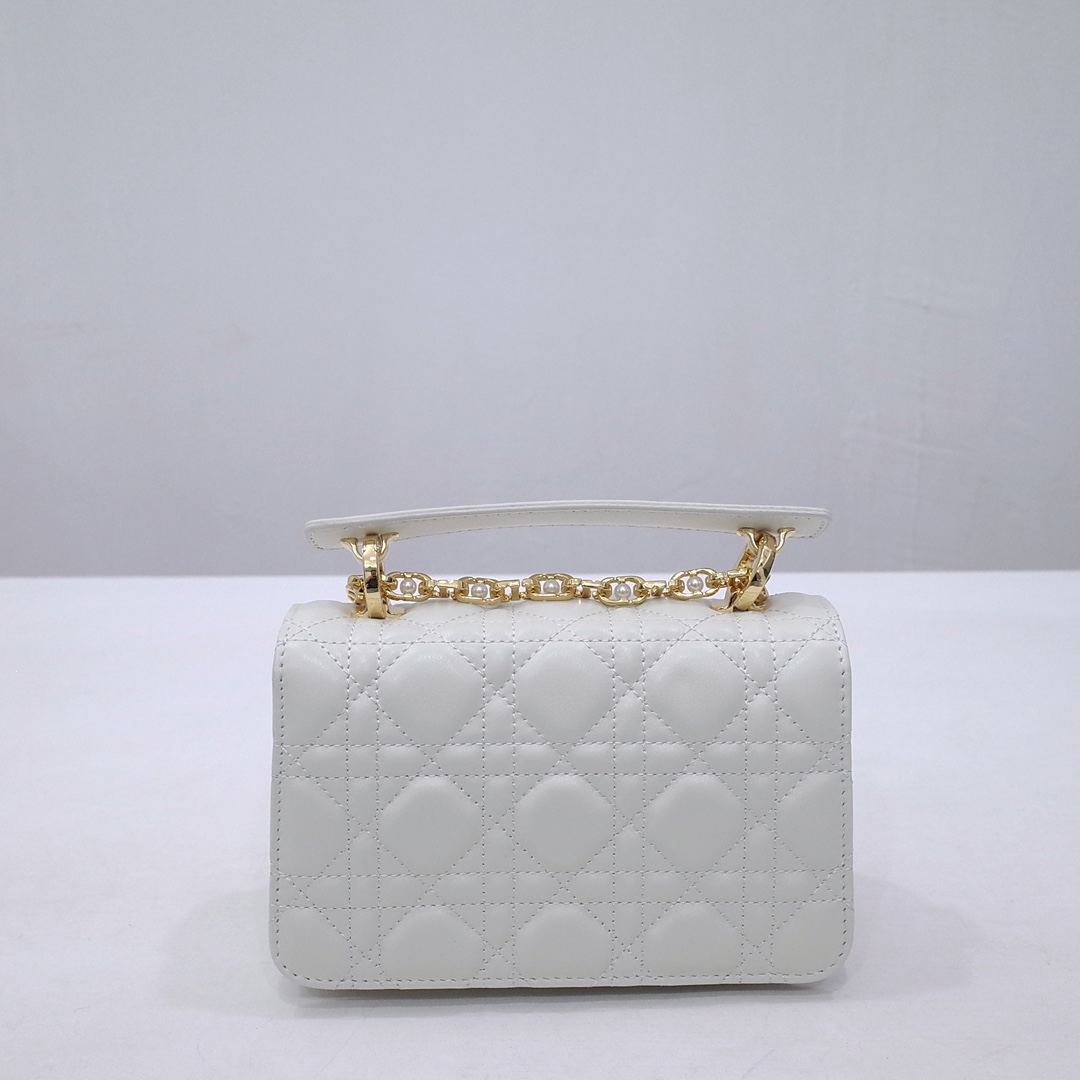 Mini Dior Jolie Top Handle Bag White Cannage Calfskin